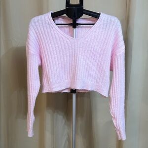 SHEIN Light Pink Ribbed Knit Cropped Sweatshirt